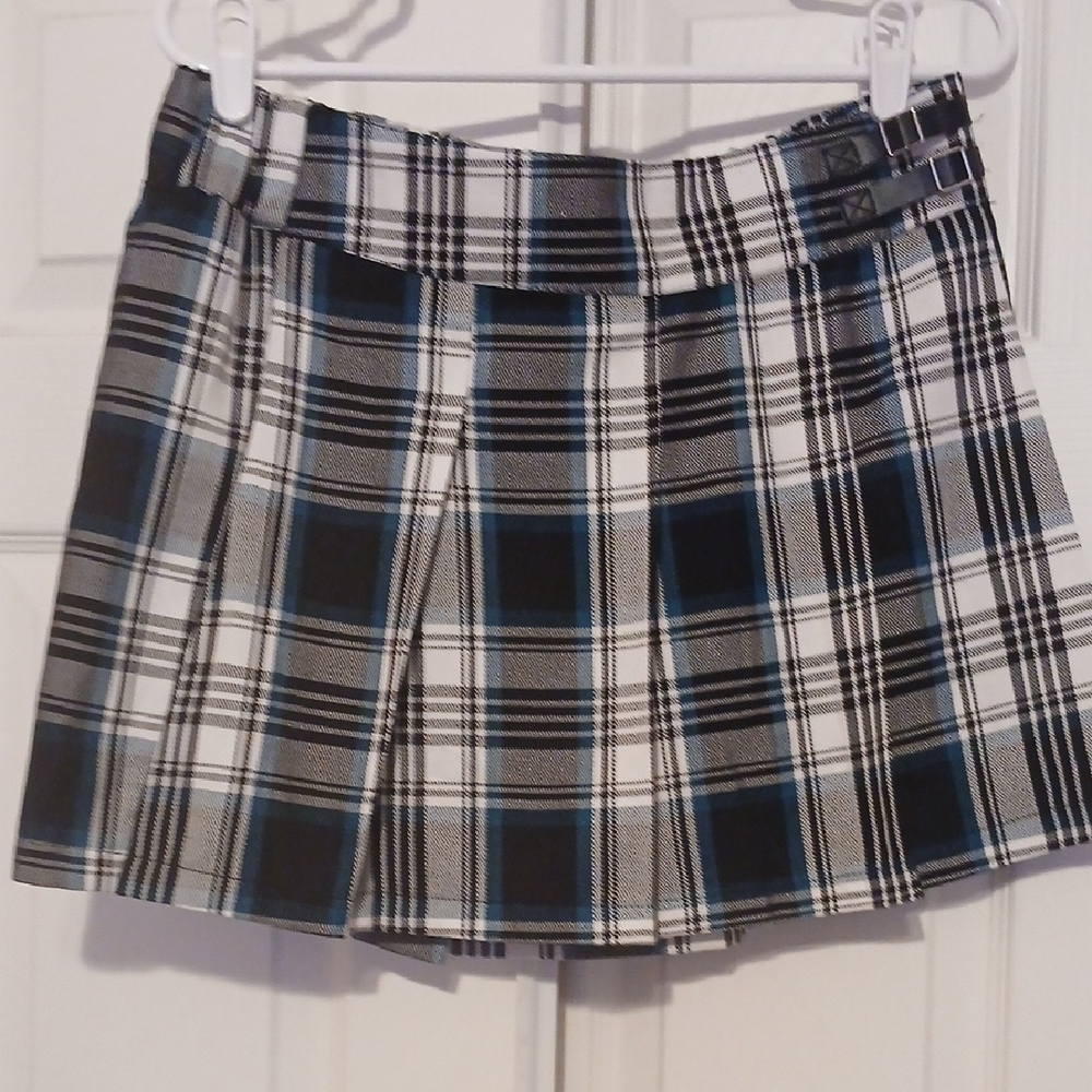 Justice Black, White, and Green Plaid Mini Skort,